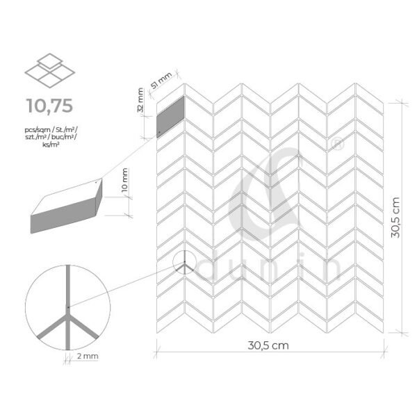 Mosaïque en marbre naturel noir et blanc motif chevron