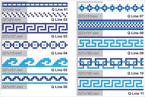 Carrelage en verre blanc et bleu Q Line 09, format 32,7 x 19,5 cm