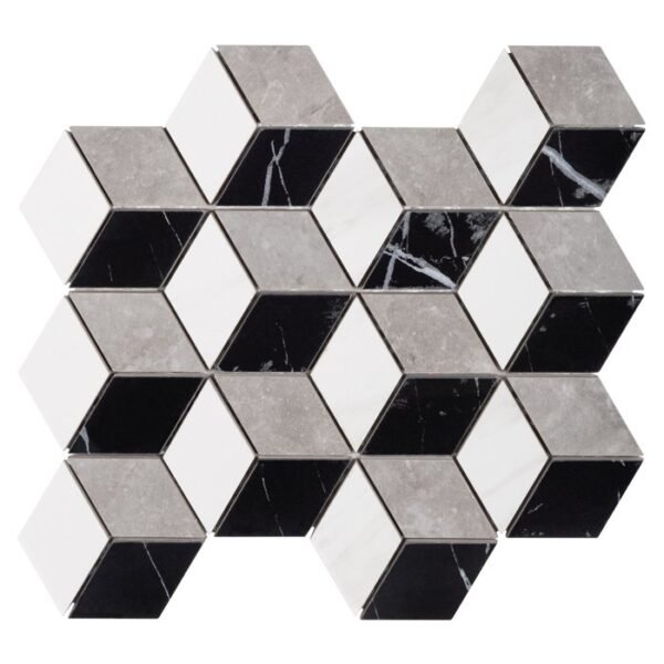 Carrelette Rosell Carrara GP en grès cérame effet marbre noir et blanc