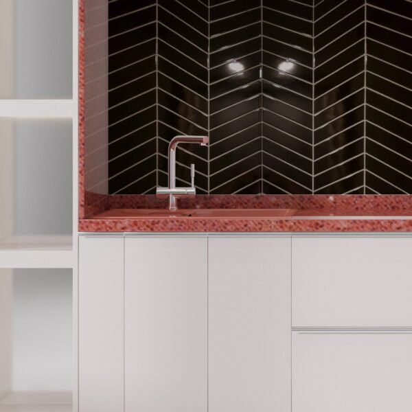 Mosaïque grès cérame chevron royal noir brillant pour murs et sols