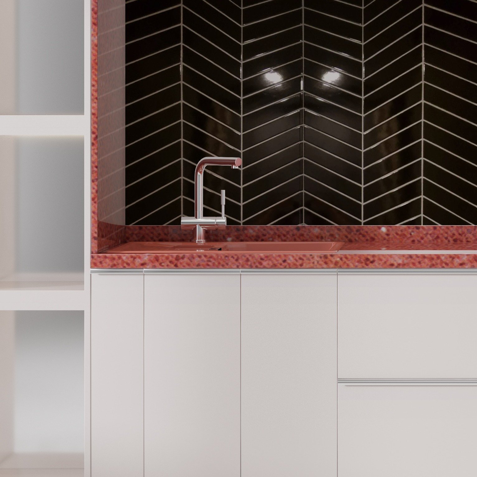 Mosaïque grès cérame chevron royal noir — vue ambiance