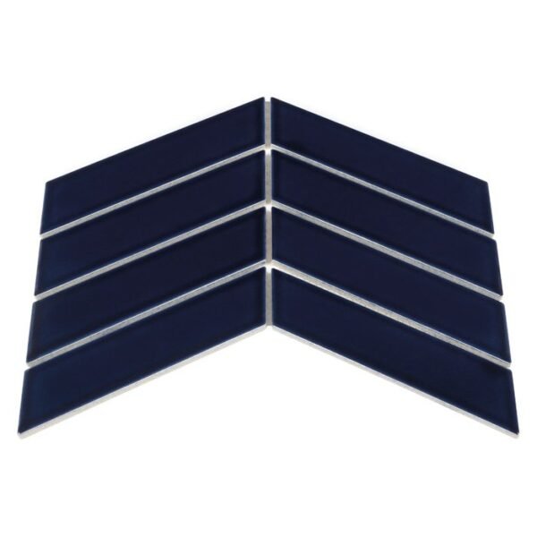 Mosaïque grès cérame bleu nuit motif chevron brillant