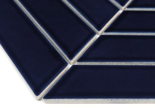 Mosaïque grès cérame bleu nuit motif chevron brillant