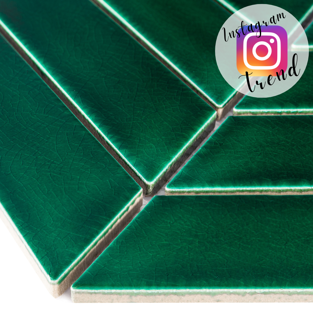 Mosaïque grés cérame chevron vert intérieur