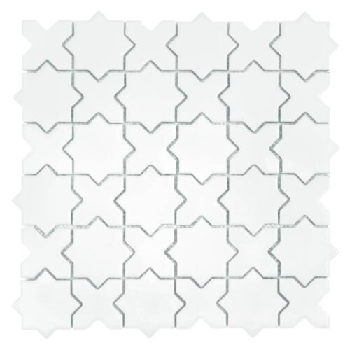 Carrelage blanc mat à motifs étoile et croix en grès cérame