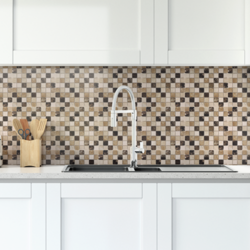 Mosaïque en travertin naturel beige 32 mm, finition polie, pour murs et sols