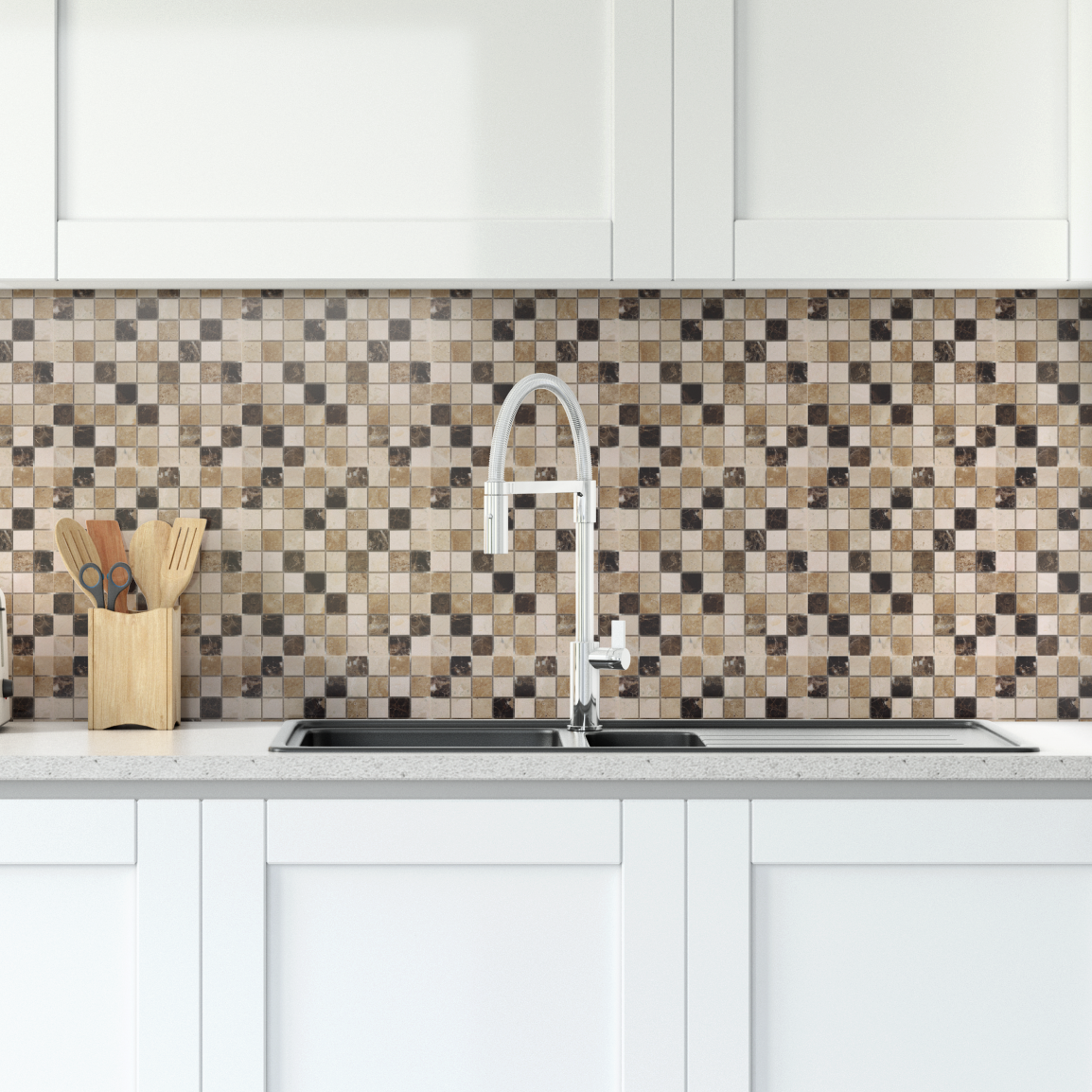Mosaïque en travertin naturel beige 32 mm — vue ambiance