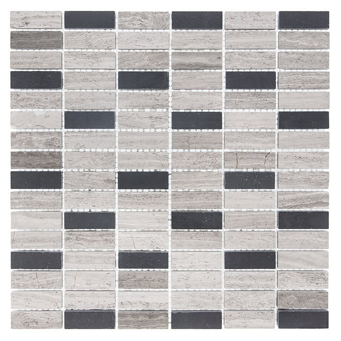 Carrelage marbre mosaïque Woodstone Grey Block Mix 48