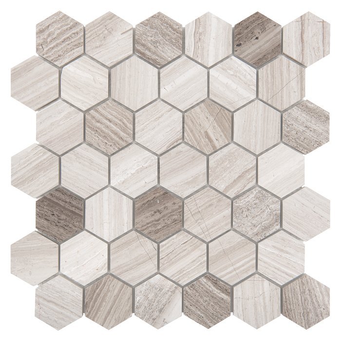 Carreau Marbre Naturel Hexagone Woodstone Gris 48