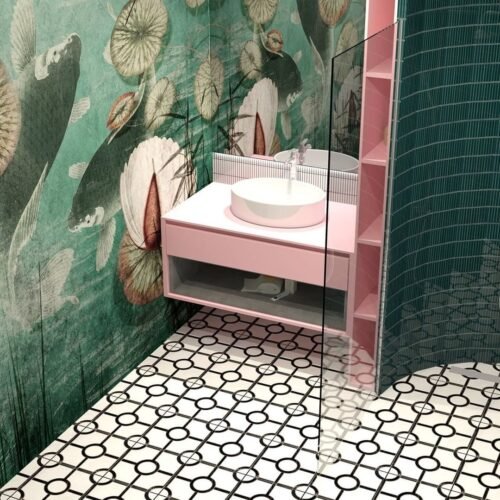 Carrelage grès cérame poli effet marbre noir et blanc