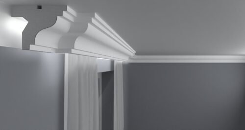 Cache tringle à rideau KS07 en polystyrène EPS 100 avec éclairage LED intégré