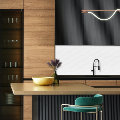 Carreau mural Mini Rombic 48 en grès cérame blanc brillant