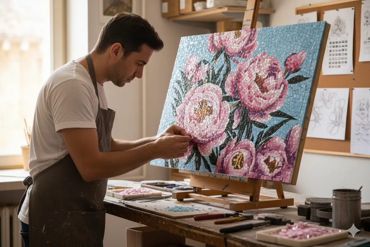 Artisan mosaïste au travail