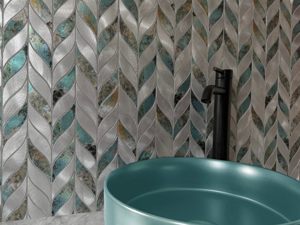 Mosaïque métallique forme Pills aluminium brossé décoration murale