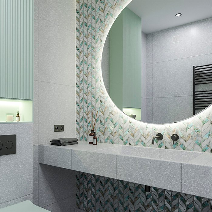 Mosaïque métallique mur de douche design