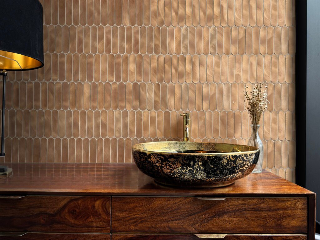 Mosaïque métallique forme Tabs aluminium brossé design mural