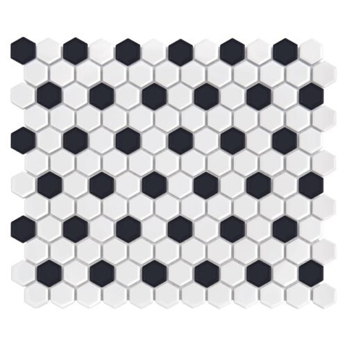 Mosaïque Mini Hexagone B&W Mix Premium mat en porcelaine noir et blanc