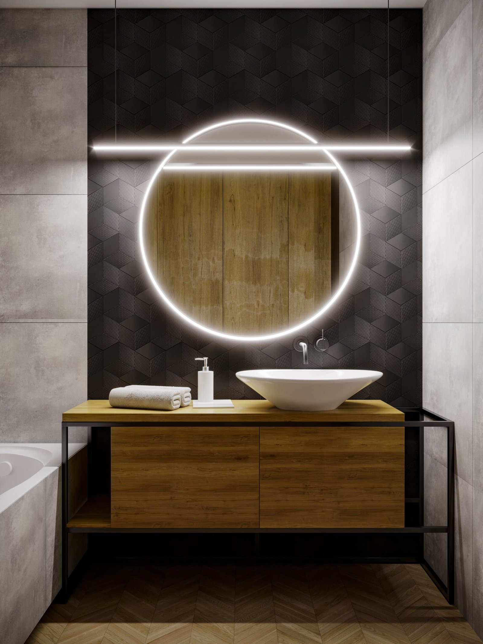 Carrelage mural Rombic Noir 04 mat — vue ambiance