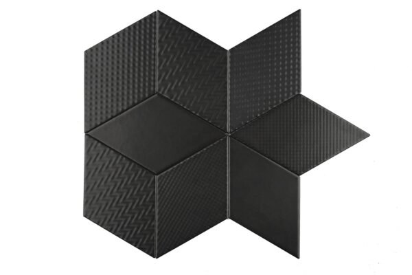 Carreau losange Rombic Noir 02 mat en porcelaine pour mur