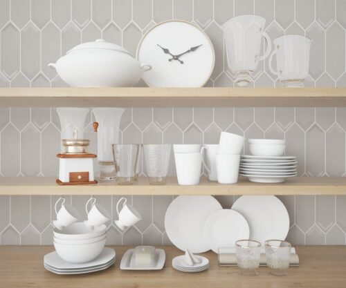 Carreau céramite beige Tritone 03, forme allongée, effet 3D, pour murs de cuisine et salle de bain
