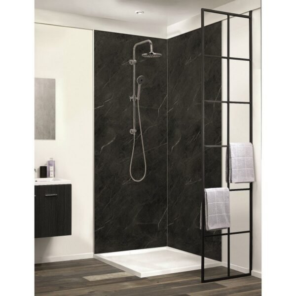 Panneau PVC mat 260x90 cm imitation marbre noir veiné blanc