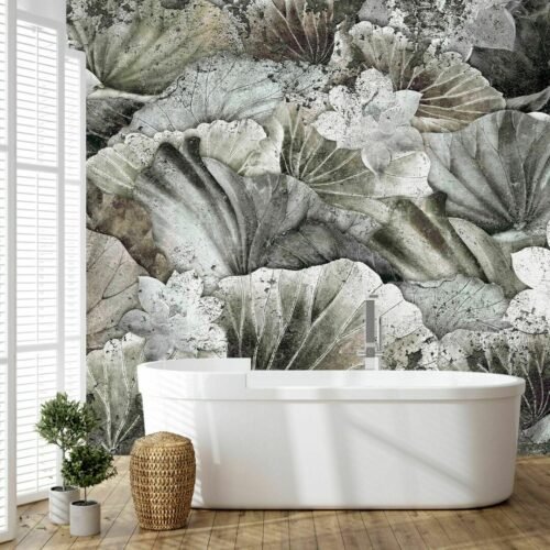 Papier peint Lotus Pond avec motif de feuilles de lotus