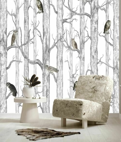 Papier peint Bosco avec arbres et oiseaux pour chambre enfant