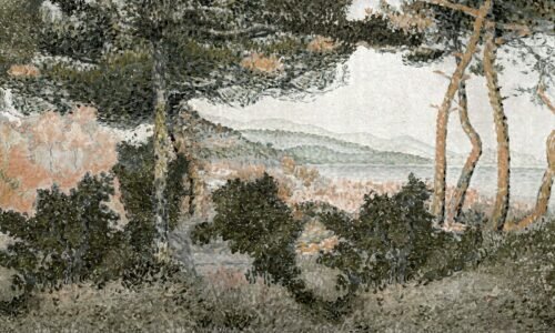 Papier peint Henri motif paysage méditerranéen pointilliste