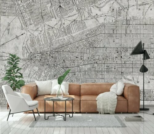 Papier peint New York avec motifs urbains et lignes géométriques