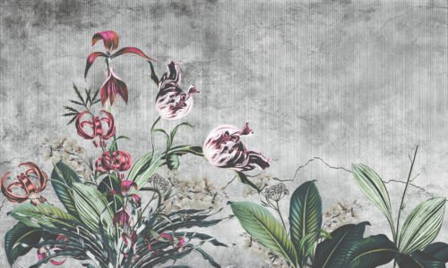 Papier peint Urban Garden aux motifs floraux sur béton