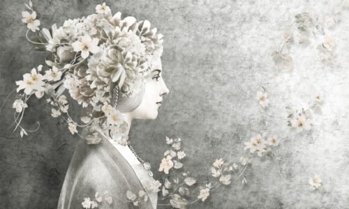 Papier peint La Bella avec motif floral détaillé en tons pastel
