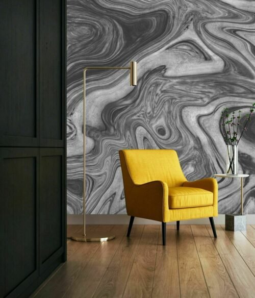 Papier peint Flow, motif géométrique monochrome, résistant à l'eau