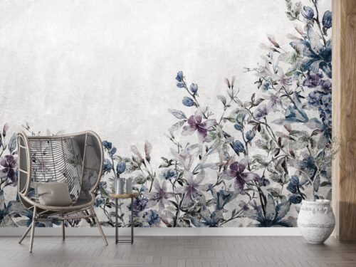 Papier peint Meadow avec motif floral naturel en tons verts et blancs