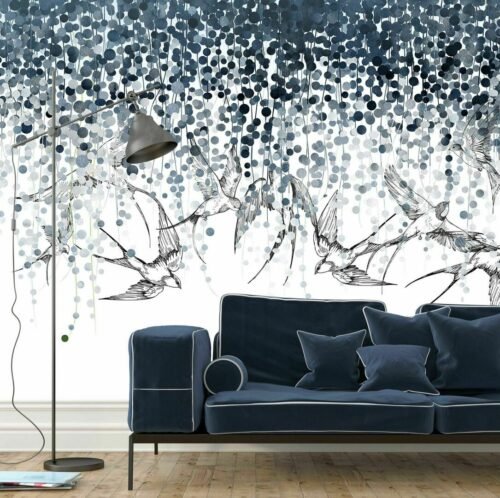 Papier peint Nel Blu motif oiseaux extensible 400x300 cm