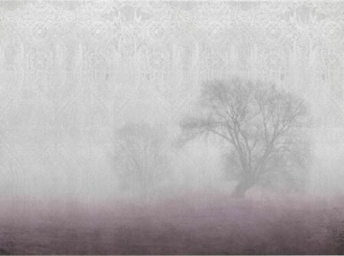 Papier peint Pole avec motif d'arbres dans le brouillard