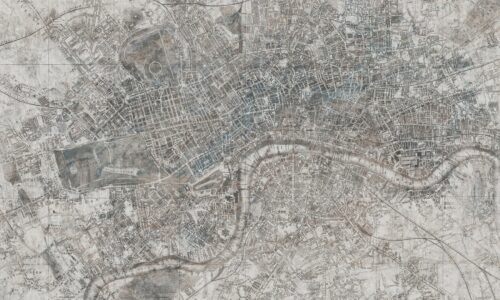 Papier peint London avec motif urbain et lignes géométriques