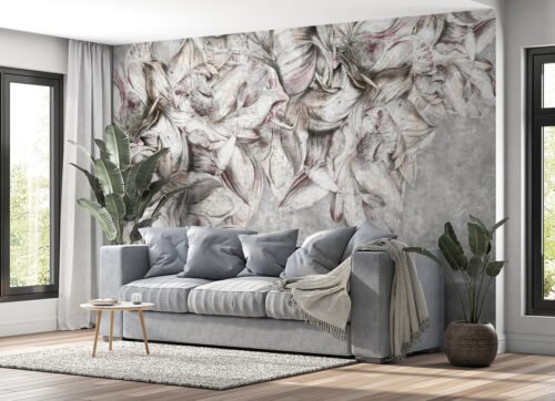Papier peint luxuriant avec motif végétal détaillé en tons verts et dorés