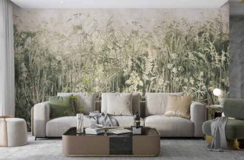 Papier peint Midsummer avec motif scandinave et éléments floraux