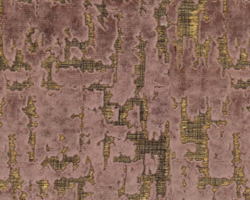 Papier peint Caribou rose poudré avec motifs dorés et texture velours