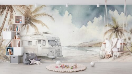 Papier peint Van Life, motif camping-car et paysages nomades