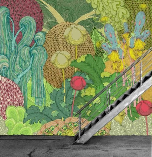 Papier peint mural avec illustrations de jungle exotique et animaux stylisés