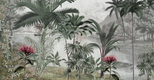 Papier peint Vintage Tropics, motif exotique en deux scènes