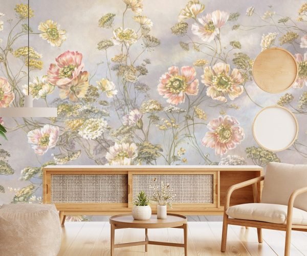 Papier peint Floral Whimsy, or et multicolore