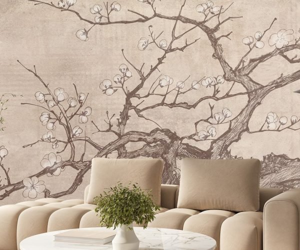 Papier peint Tree Portrait, motif arbre stylisé brun